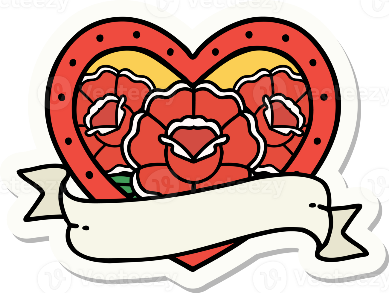 sticker of tattoo in traditional style of a heart and banner with flowers png