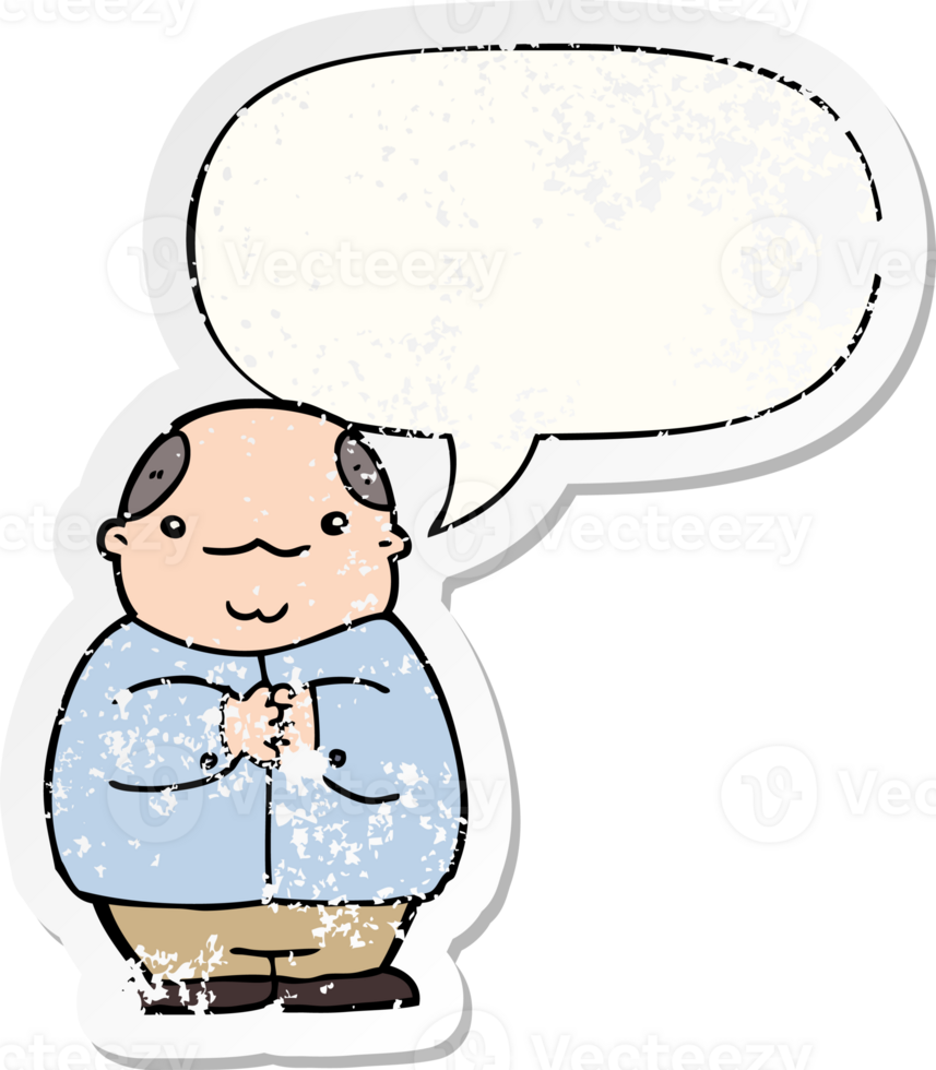 cartoon balding man with speech bubble distressed distressed old sticker png