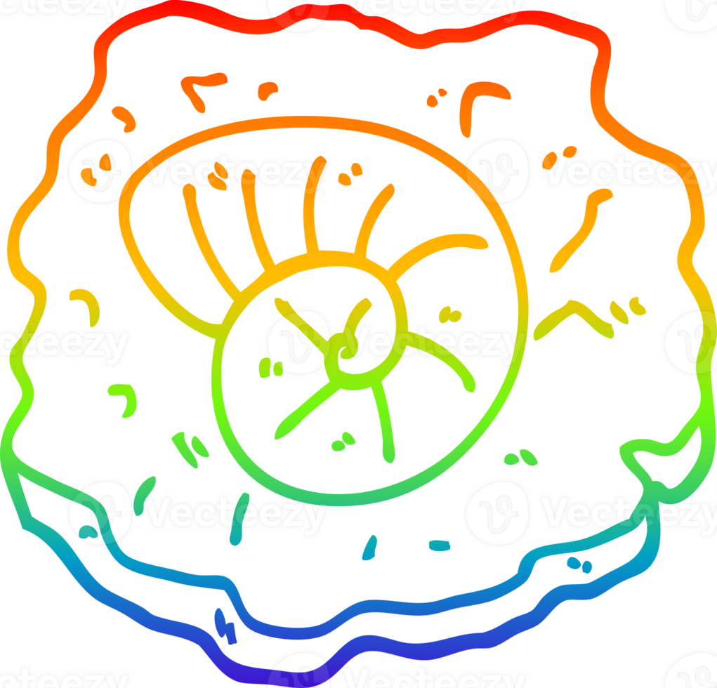 rainbow gradient line drawing of a cartoon ancient fossil png
