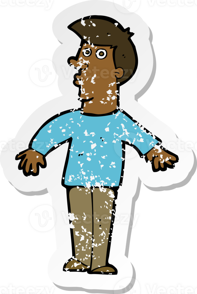 retro distressed sticker of a cartoon surprised man png