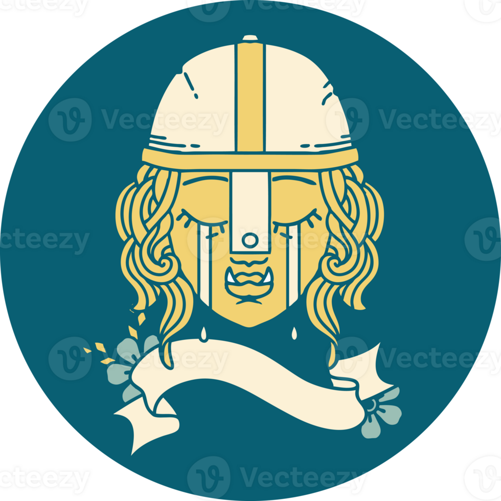 Retro Tattoo Style crying orc fighter character face png