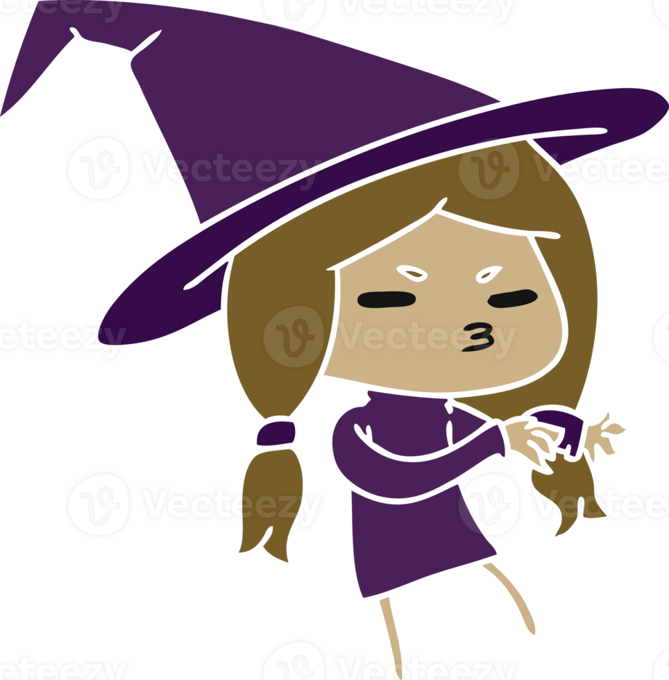 cartoon illustration of a cute witch kawaii girl png