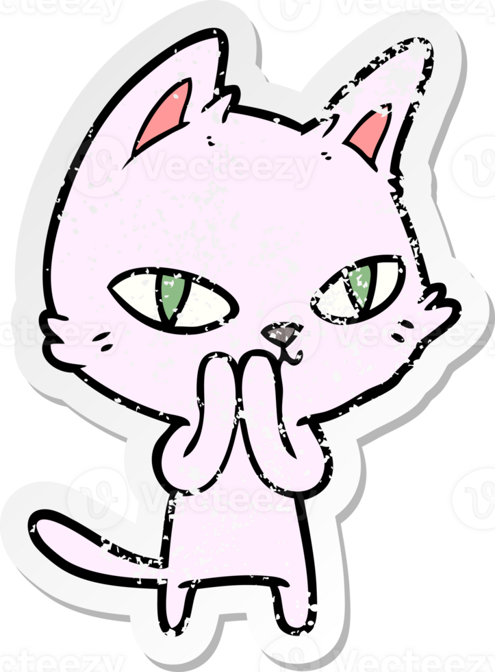 distressed sticker of a cartoon cat staring png