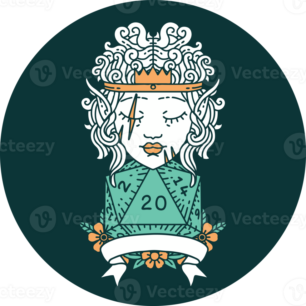 icon of elf barbarian character with natural twenty dice roll png