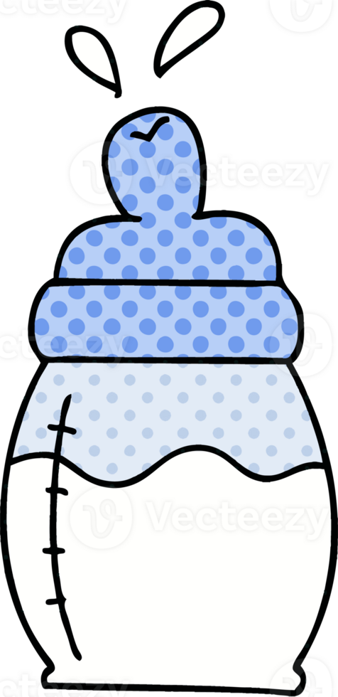 comic book style quirky cartoon baby milk bottle png
