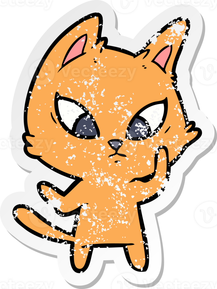 verontruste sticker van een verwarde cartoonkat png