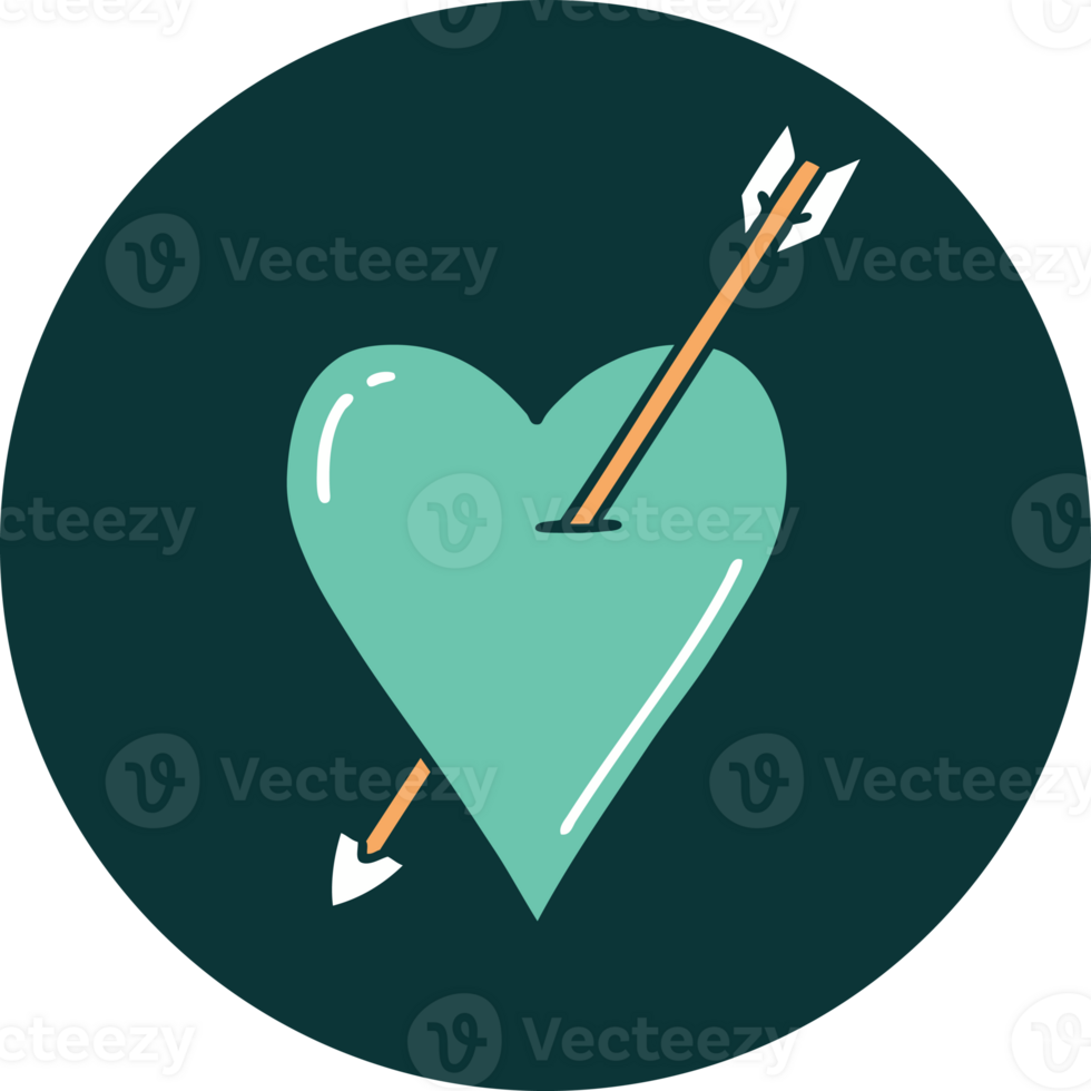 iconic tattoo style image of an arrow and heart png