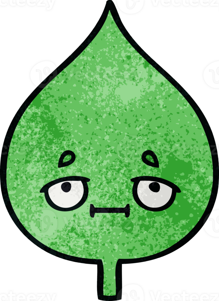 retro grunge texture cartoon of a expressional leaf png