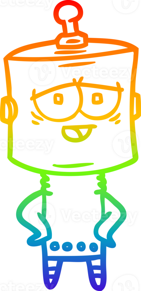 rainbow gradient line drawing of a cartoon robot png