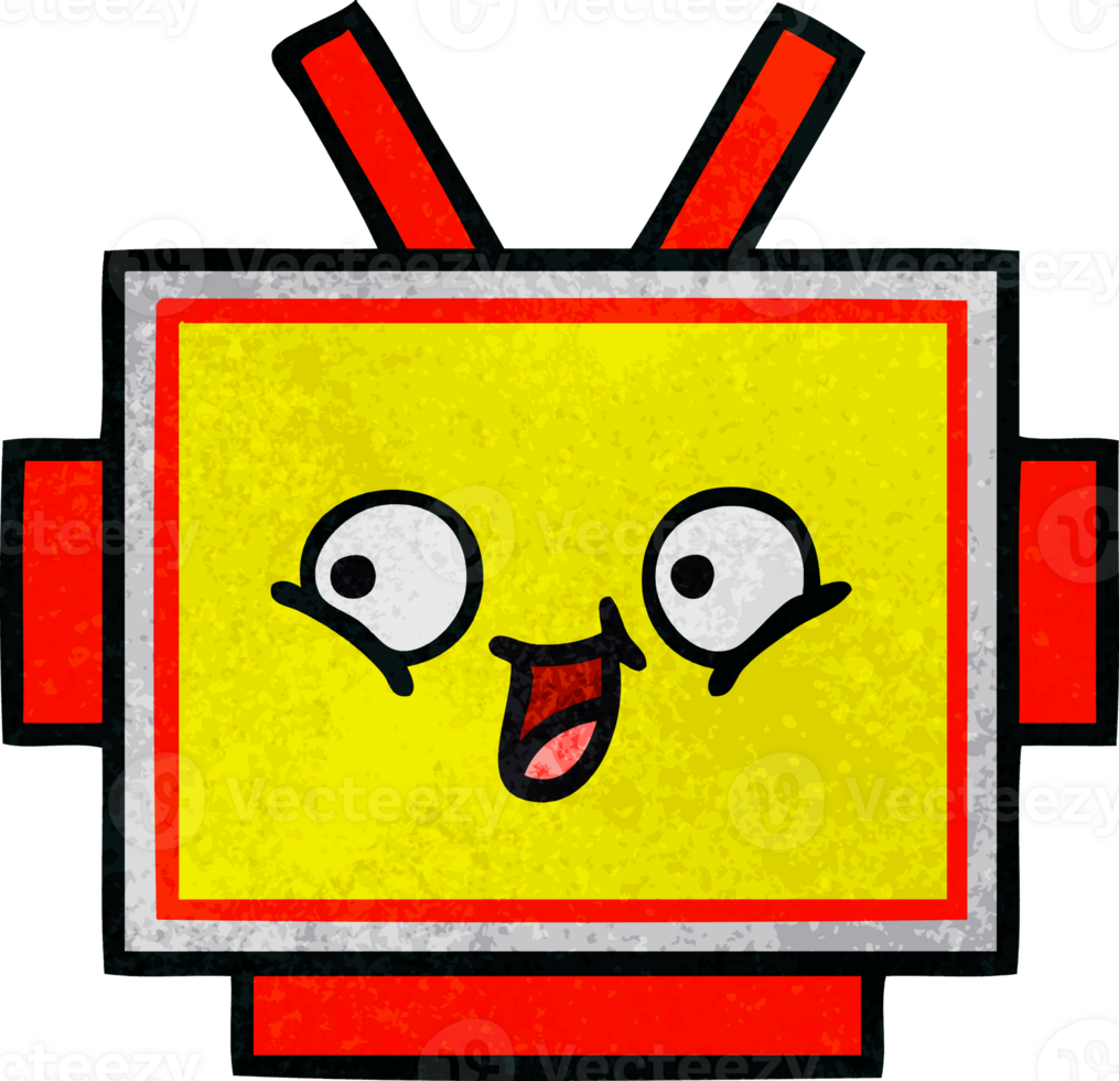 retro grunge texture cartoon of a robot head png