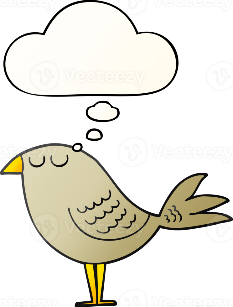 cartoon bird with thought bubble in smooth gradient style png