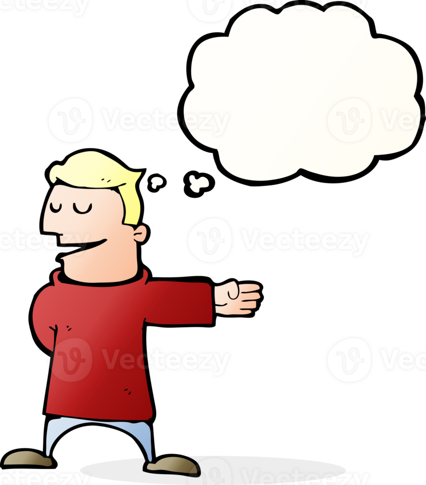 cartoon man gesturing direction with thought bubble png