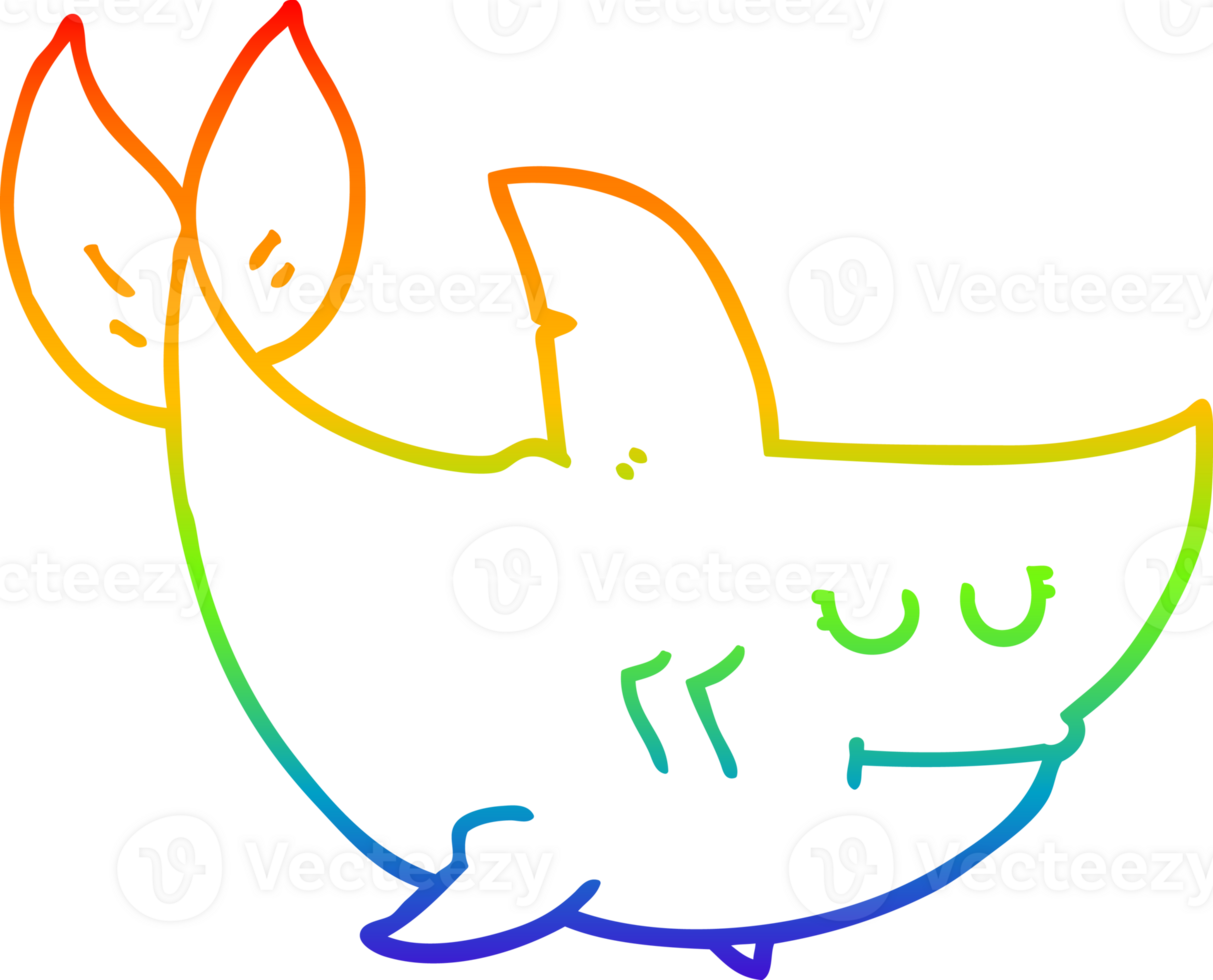 rainbow gradient line drawing of a cartoon shark png
