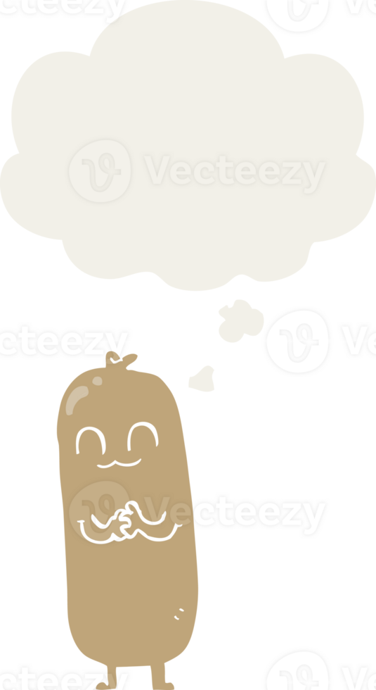 cartoon sausage with thought bubble in retro style png