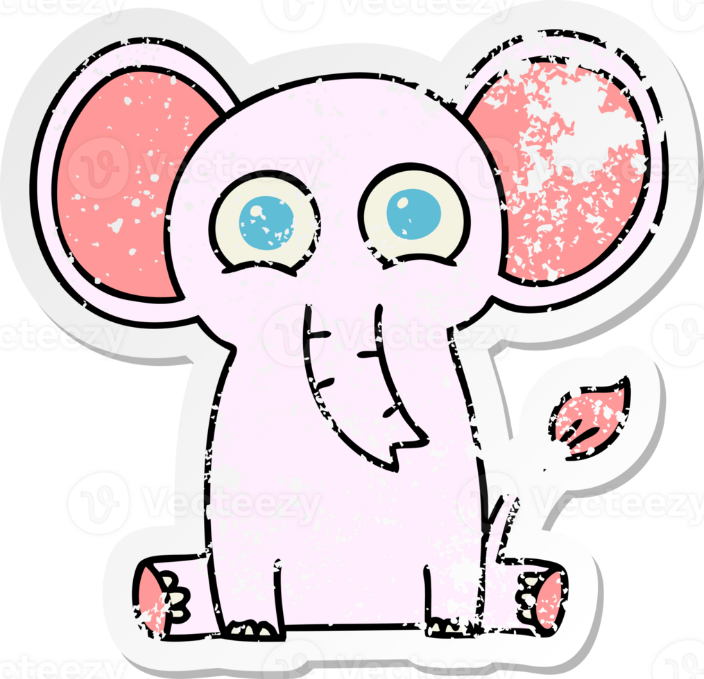 distressed sticker of a quirky hand drawn cartoon elephant png