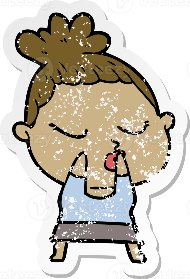 distressed sticker of a cartoon calm woman png