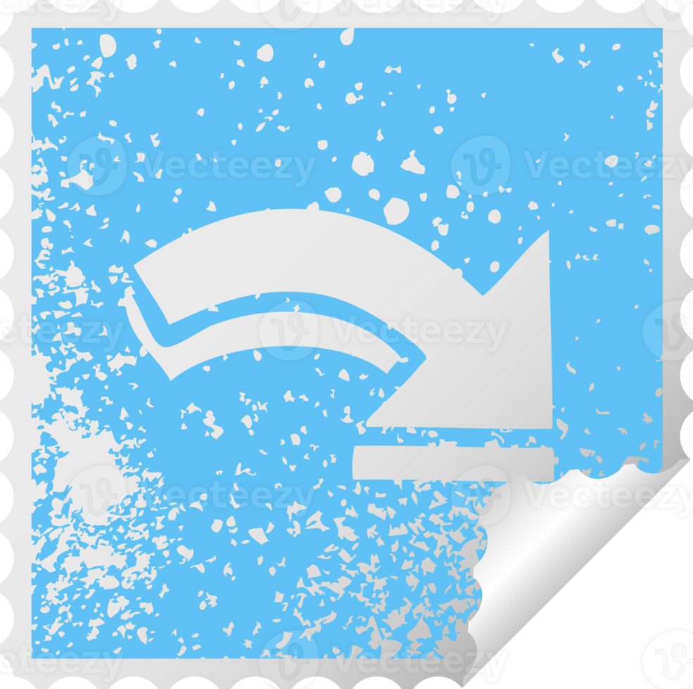 distressed square peeling sticker symbol of a pointing arrow png