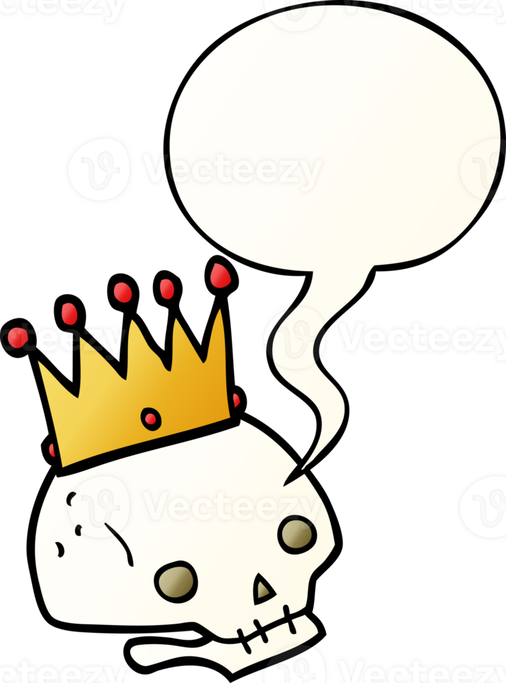 cartoon skull with crown with speech bubble in smooth gradient style png