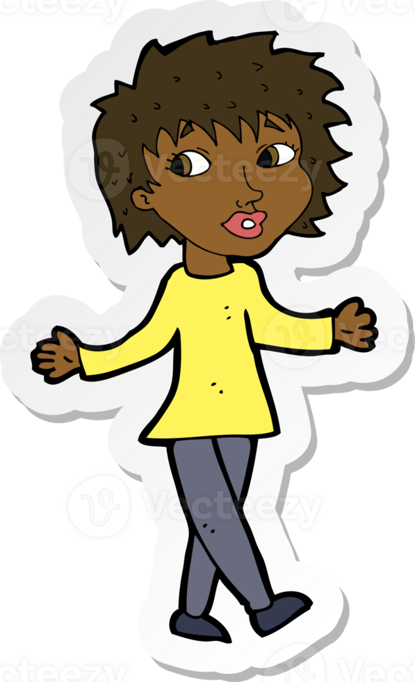 sticker of a cartoon woman with no worries png
