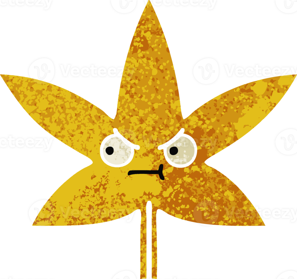 retro illustration style cartoon of a autumnal leaf png