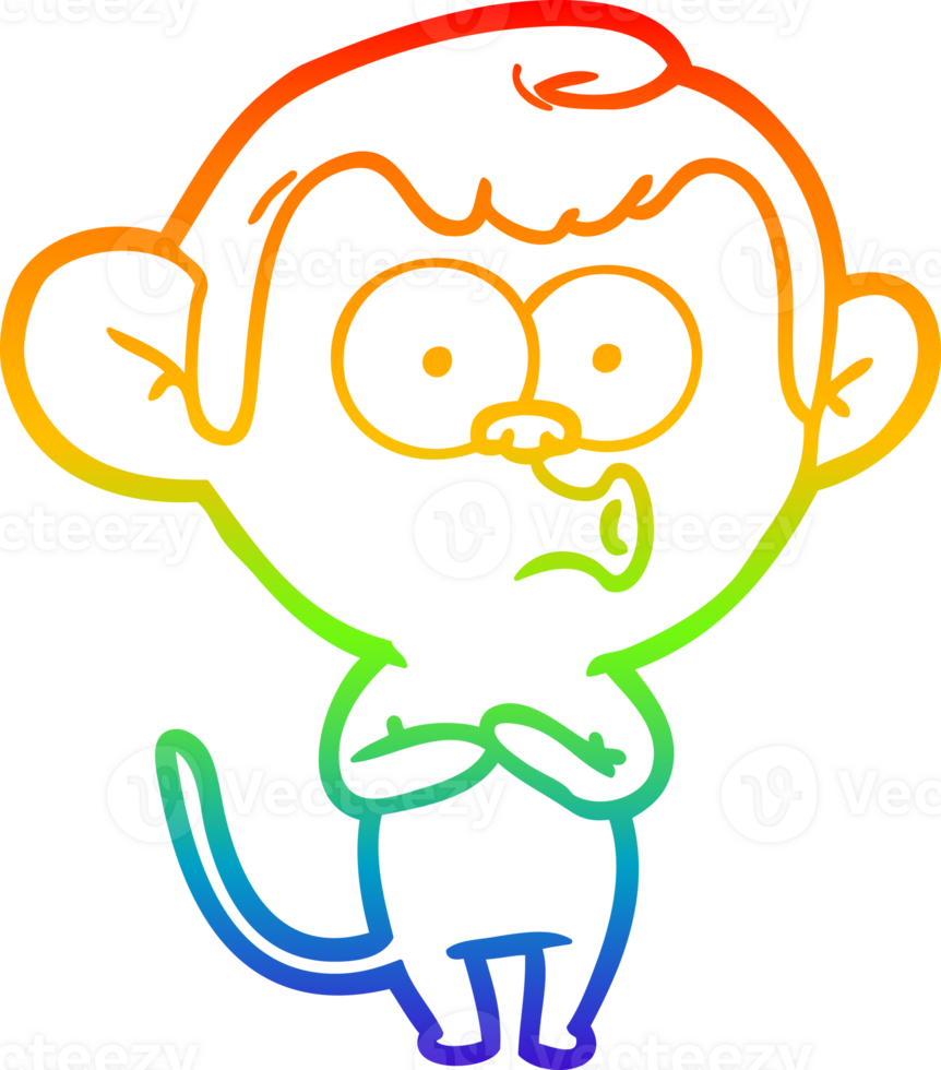 rainbow gradient line drawing of a cartoon hooting monkey png