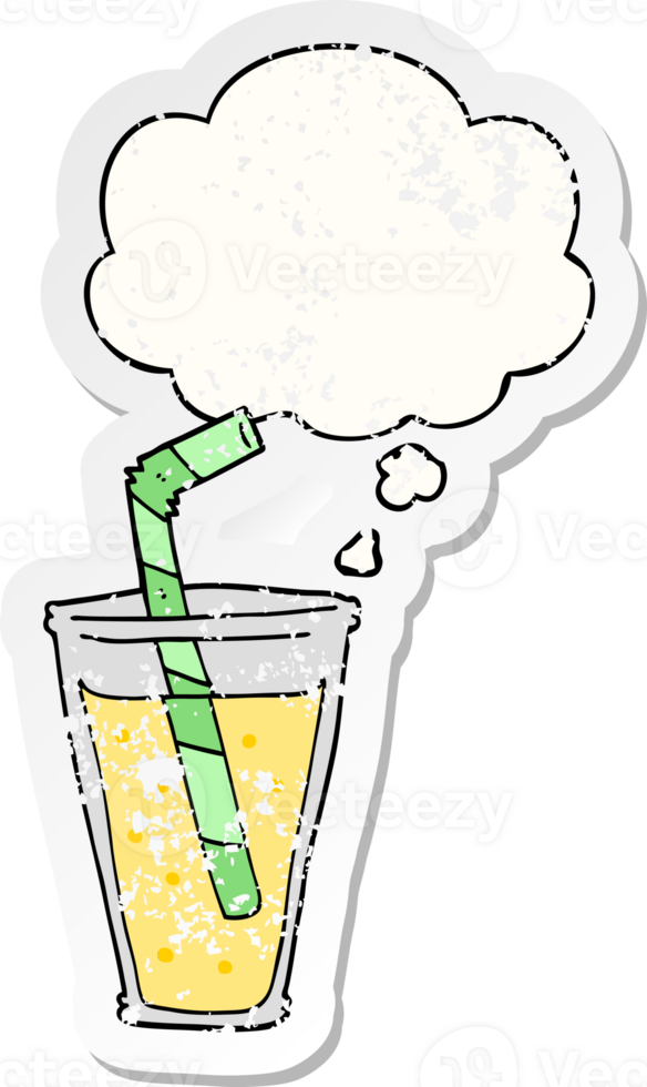 cartoon fizzy drink with thought bubble as a distressed worn sticker png