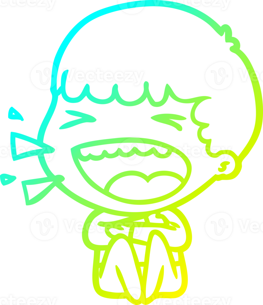 cold gradient line drawing of a cartoon laughing man png