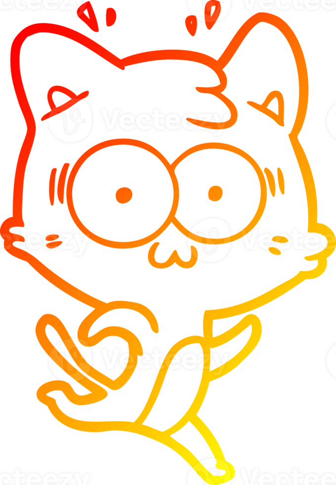 warm gradient line drawing of a cartoon surprised cat running png