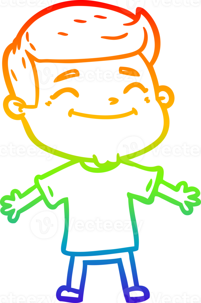 rainbow gradient line drawing of a happy cartoon man with open arms png