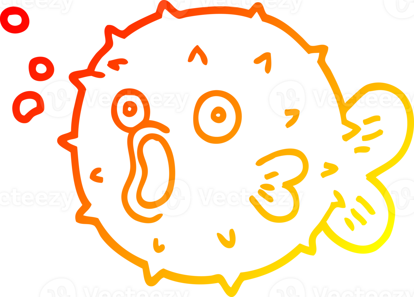 warm gradient line drawing of a cartoon blow fish png