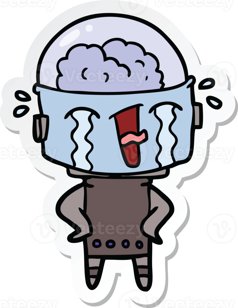 sticker of a cartoon crying robot png