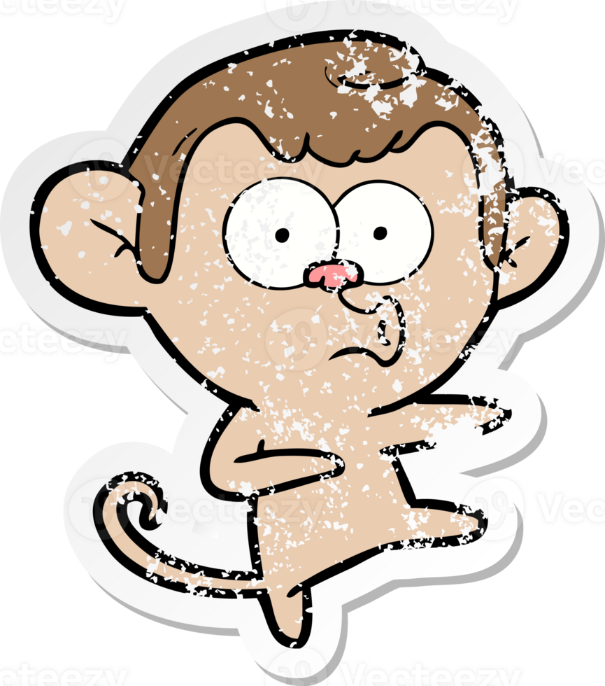 distressed sticker of a cartoon dancing monkey png