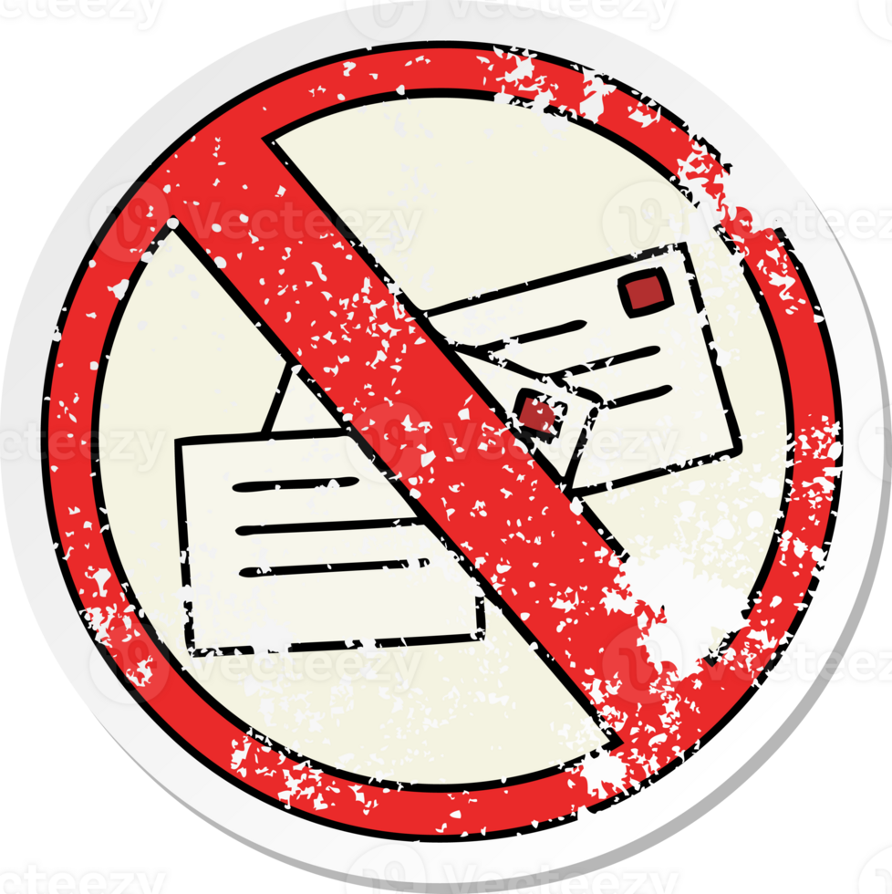 distressed sticker of a cute cartoon no post sign png