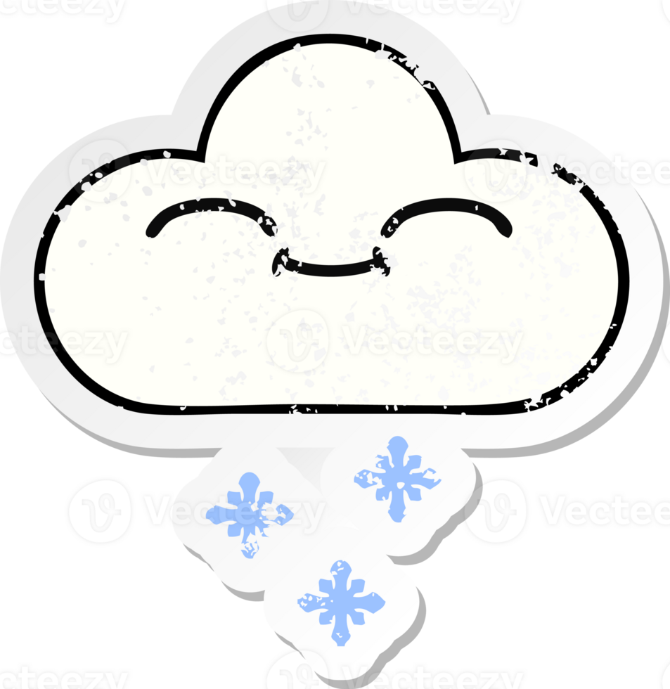 distressed sticker of a cute cartoon snow cloud png