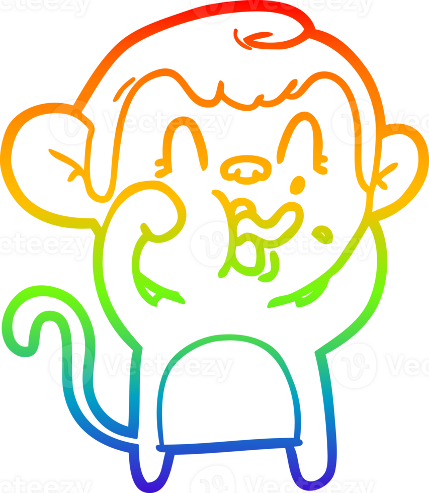 rainbow gradient line drawing of a crazy cartoon monkey png