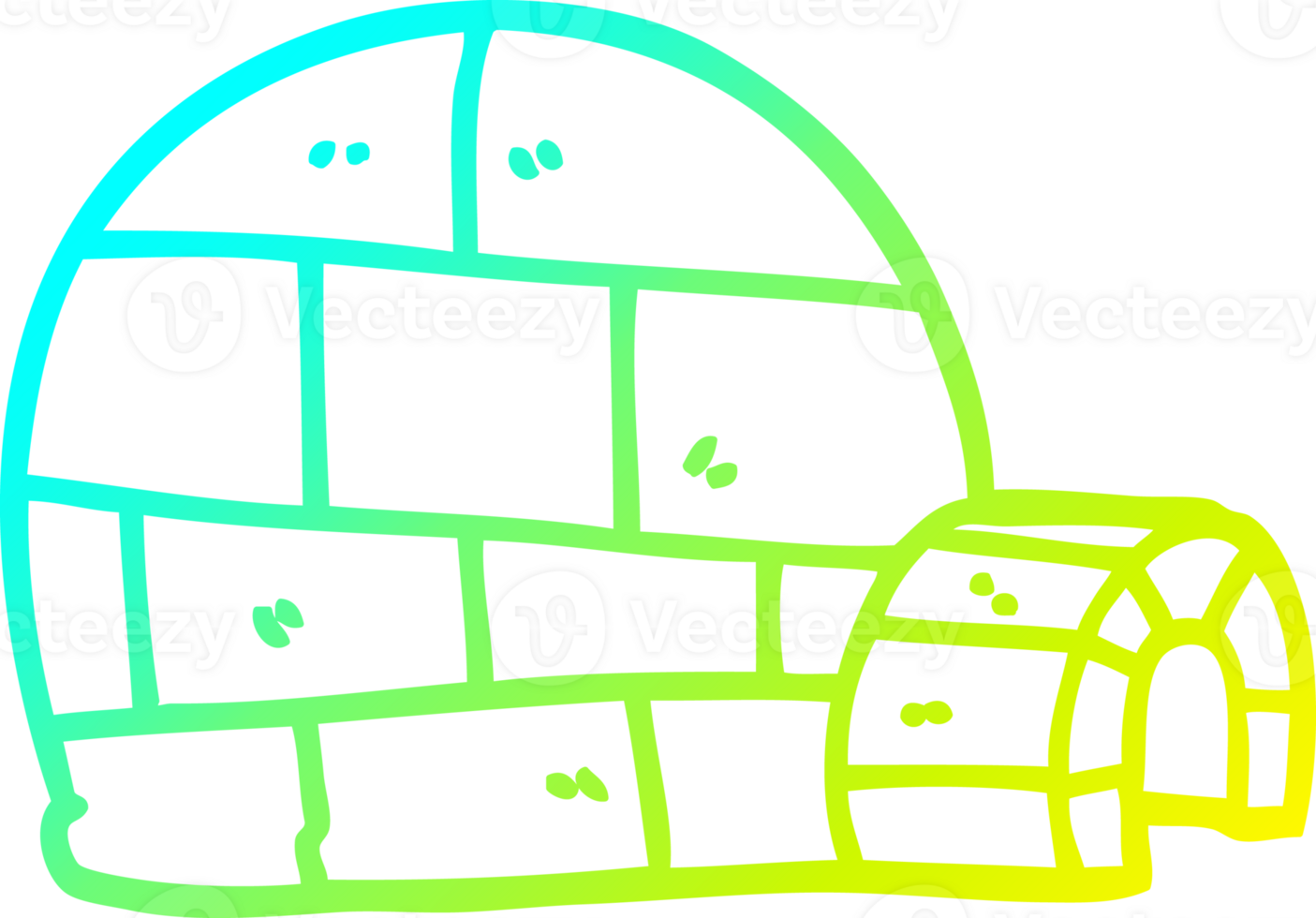 cold gradient line drawing of a cartoon winter igloo png