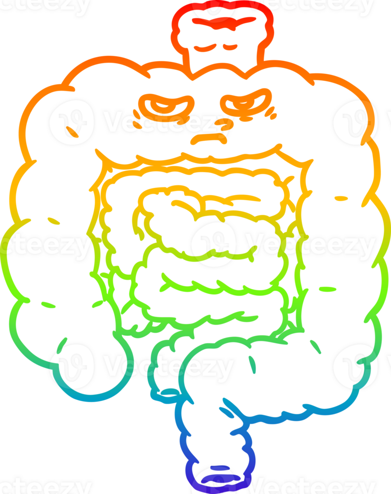rainbow gradient line drawing of a cartoon intestines png