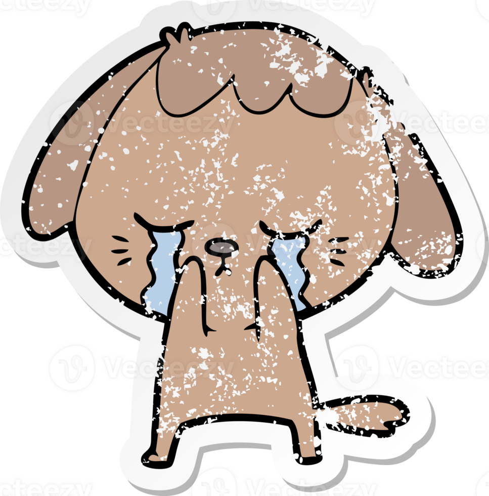 distressed sticker of a cute puppy crying cartoon png