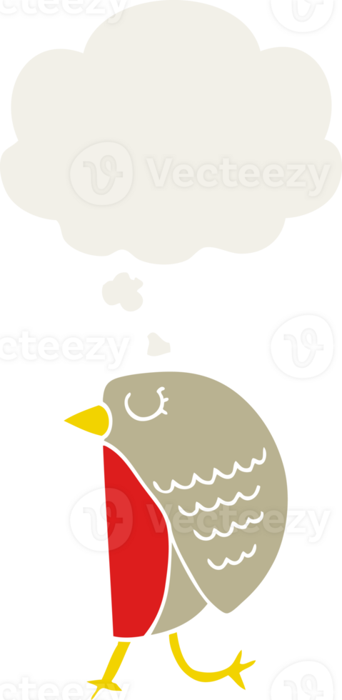 cartoon bird with thought bubble in retro style png