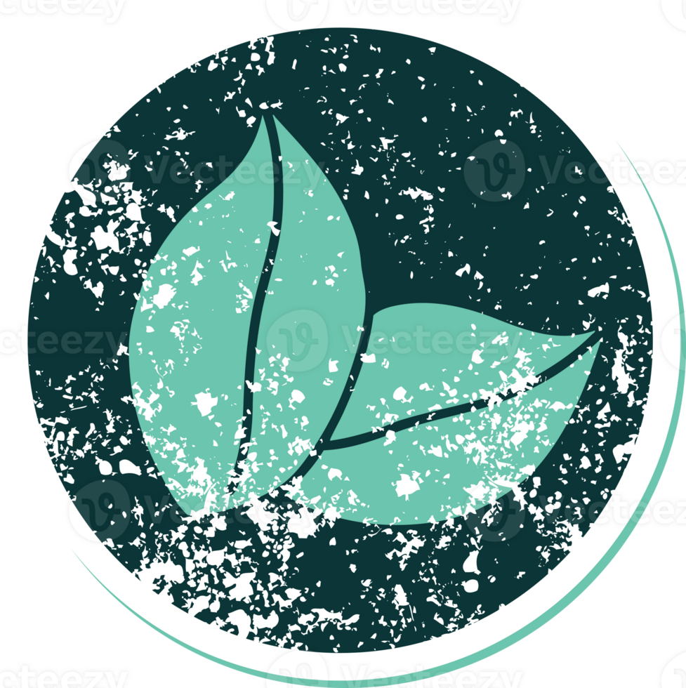 iconic distressed sticker tattoo style image of leaves png
