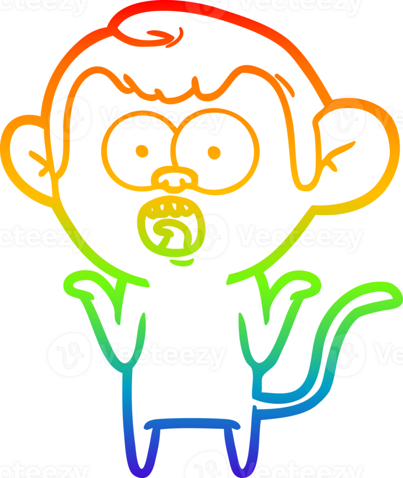 rainbow gradient line drawing of a cartoon shocked monkey png