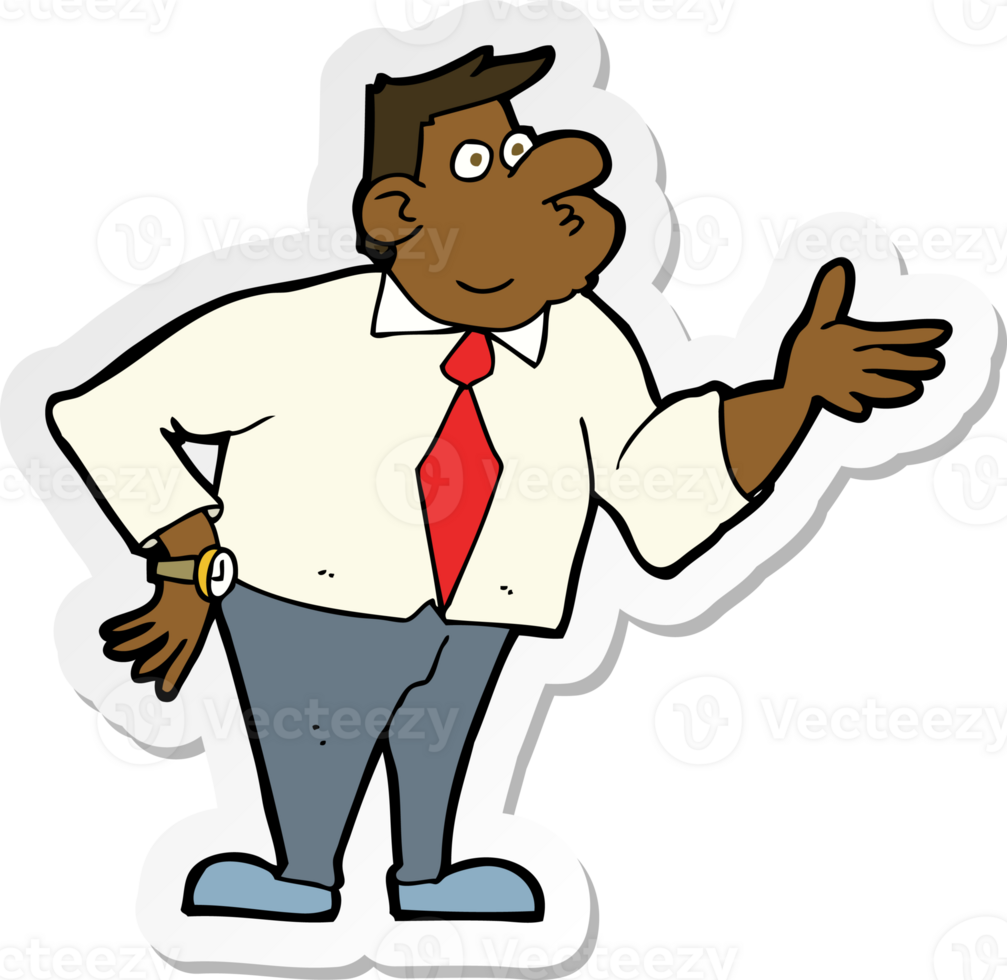 sticker of a cartoon businessman asking question png