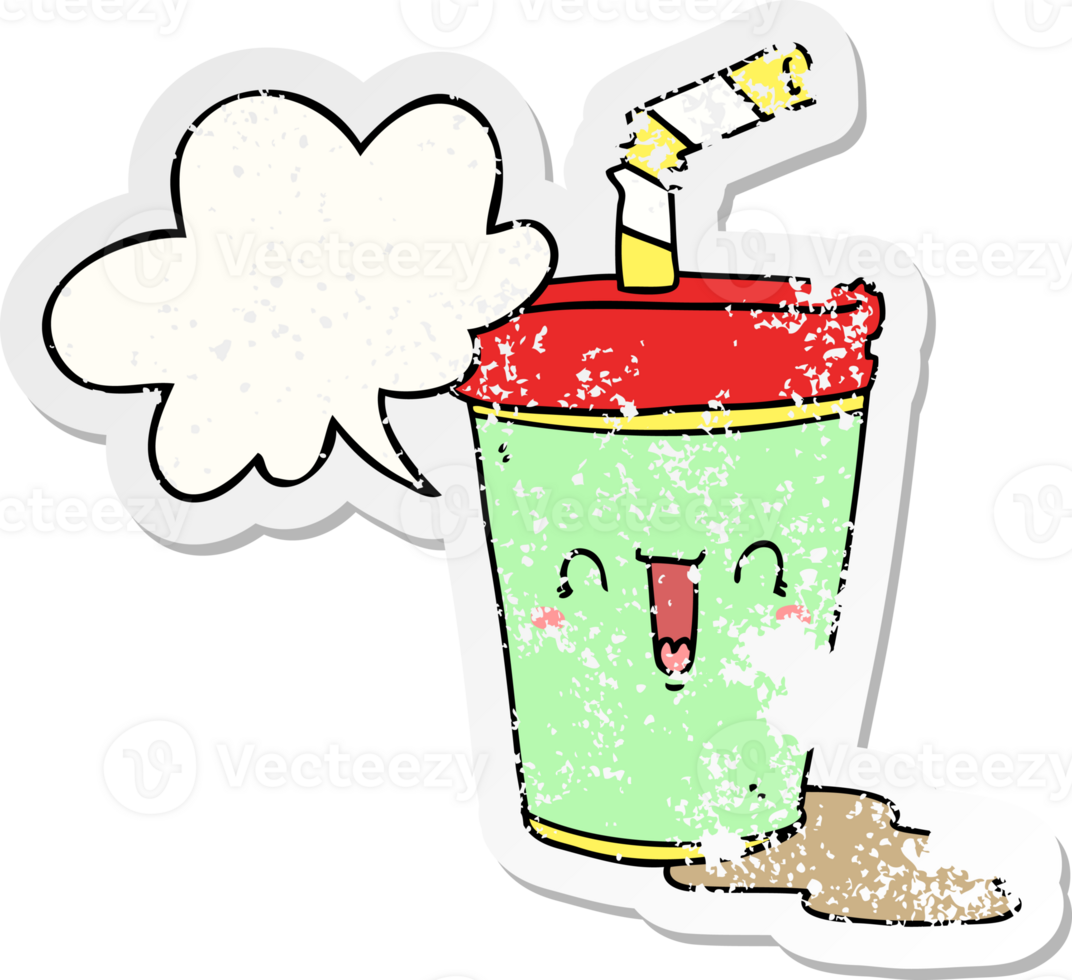 cute cartoon soda with speech bubble distressed distressed old sticker png