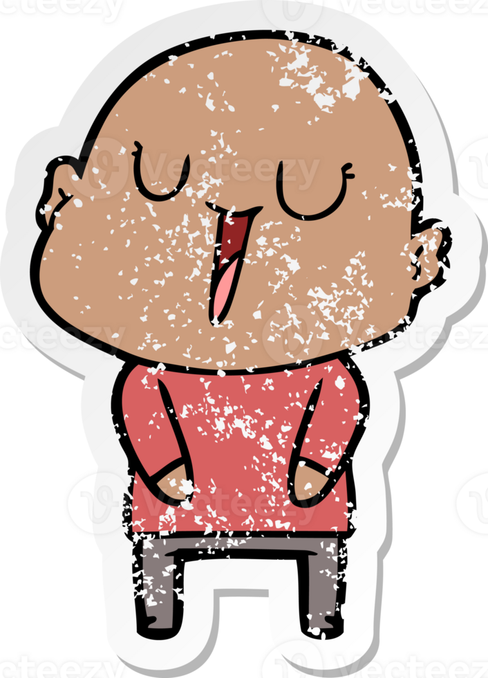 distressed sticker of a happy cartoon bald man png