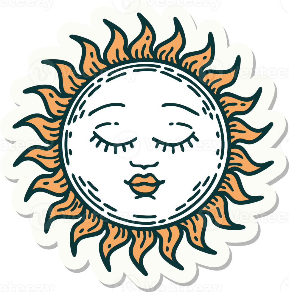 sticker of tattoo in traditional style of a sun png