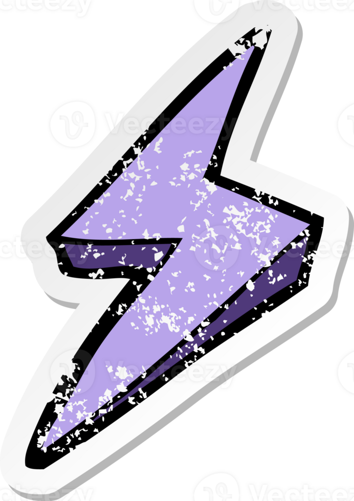 retro distressed sticker of a cartoon lightning bolt symbol png