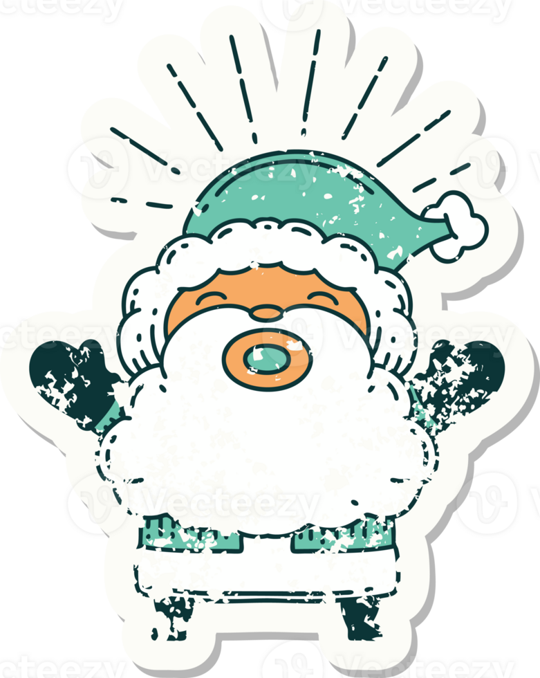 worn old sticker of a tattoo style santa claus christmas character png