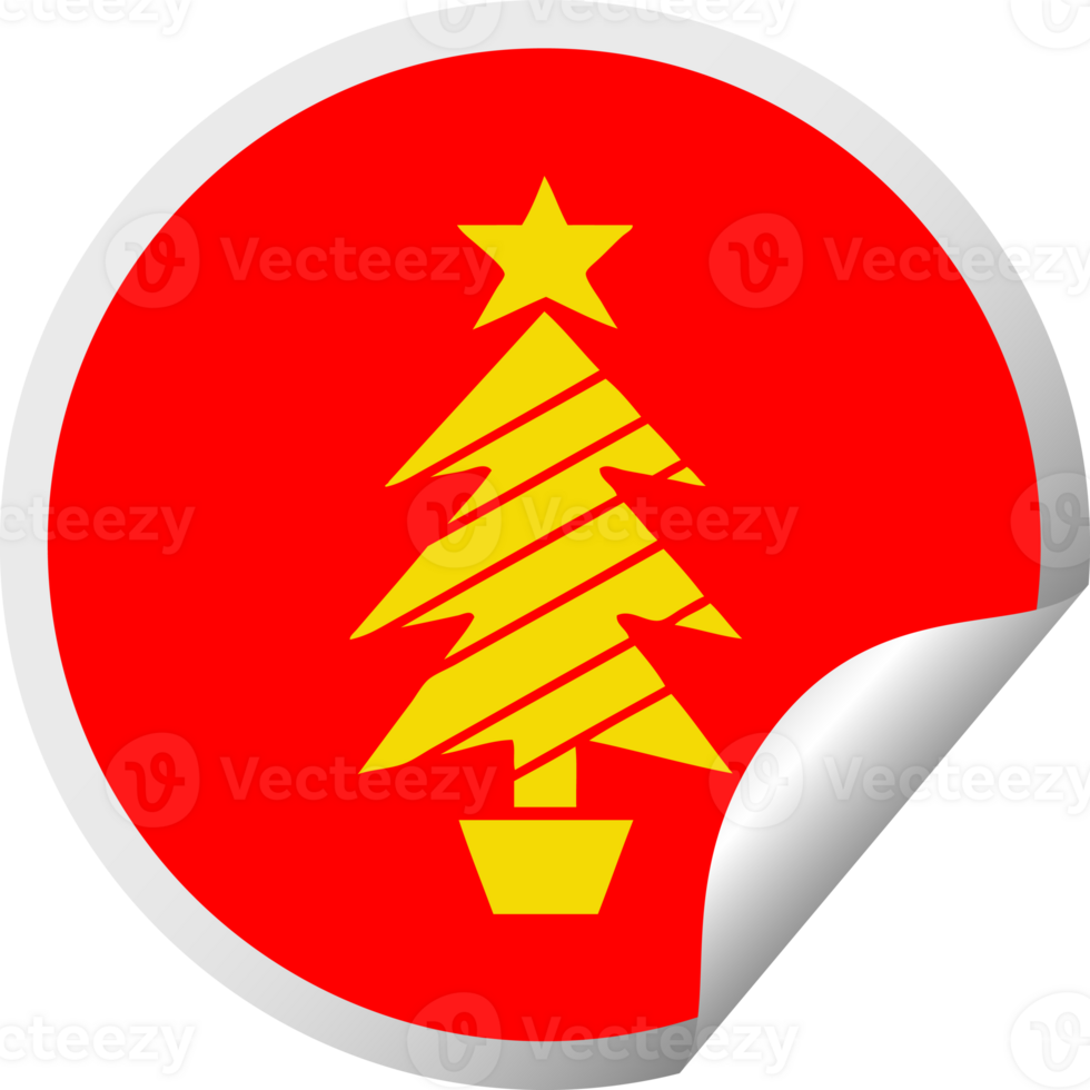 circular peeling sticker cartoon of a christmas tree png
