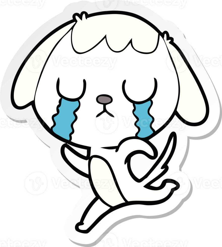 sticker of a cute cartoon dog crying png