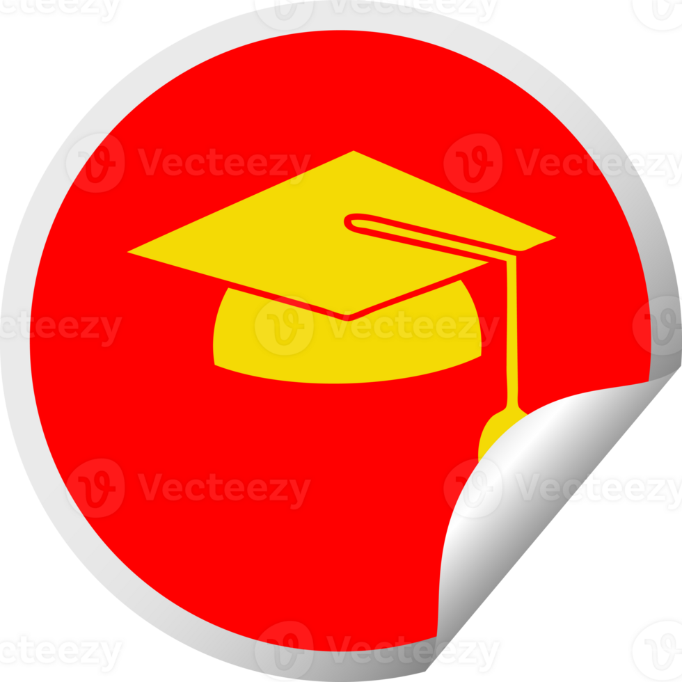 circular peeling sticker cartoon of a graduation cap png
